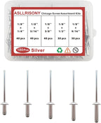 180Pcs Silver 1/8" Pop Rivets Assortment Kit,5 Sizes Aluminum Rivets,Aluminum blind pro Rivets for DIY/Metal/Furniture/Instruments