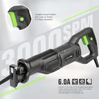 GALAX PRO 120V Reciprocating Saw, 6.0 Amp Variable Speed Corded Reciprocating Saw with1-1/8" Stroke Length, 2800RPM and 6" Max for Wood, Metal, PVC Pipe Cutting