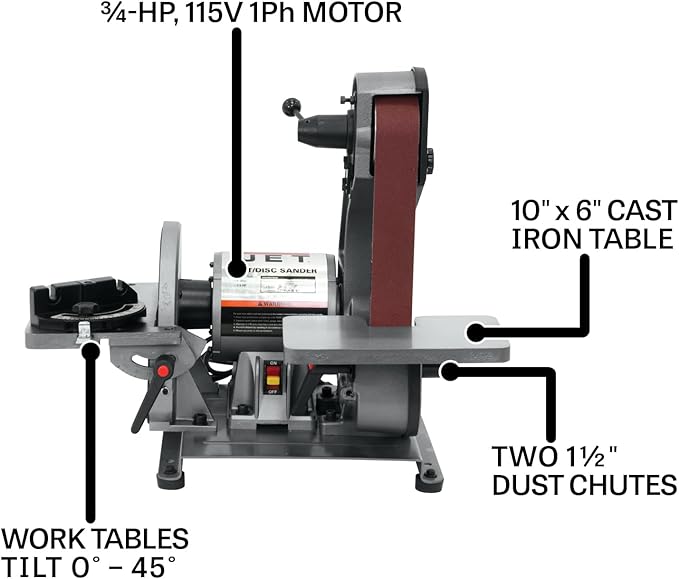 JET 2" x 42" Belt and 8" Disc Sander, 3/4 HP, 1Ph 115V (Model J-41002)
