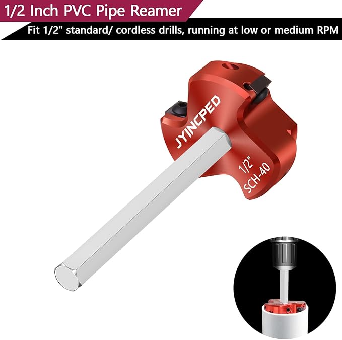PVC Pipe Reamer 1/2 Inch Head, PVC Fitting Saver with 3 Carbide Insert,Socket Saver Plumbing Tool Plastic Pipe Fitting Reamer for Schedule 40 CPVC ABS Socket Hub,Fit Standard 1/2" Drills