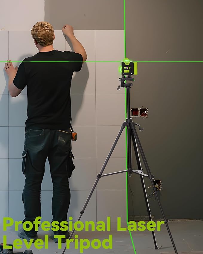 Laser Level with Tripod, 16 Line 360° Self-Leveling 4D Green Cross Line Laser with 2 Batteries, Aluminum Stand, Adjustable Brightness, Magnetic Bracket, Remote Control