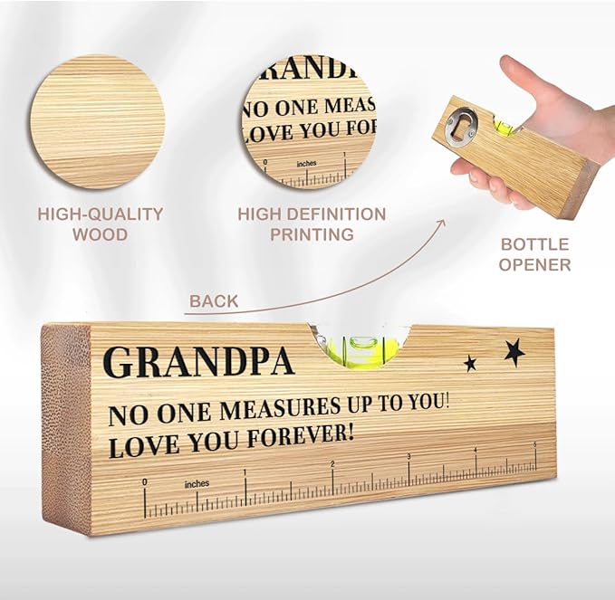 Fathers Day Birthday Gifts for Grandpa Dad from Daughter Son Wife Wooden Spirit Level Valentines Christmas Thank You Gifts Ideas for Daddy New Dad Grandpa Papa