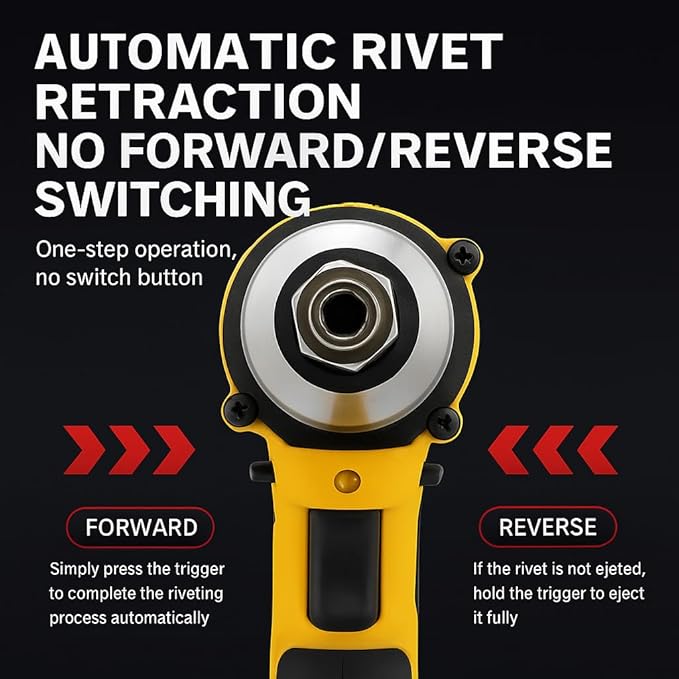 Cordless Rivet Gun Compatible with DeWALT 20V Battery: Electric Pop Rivet Gun with 3 Size(1/8'',5/32'',3/16") Aluminum Rivets,Brushless Riveters Gun Tool Kit for Metal,Plastic,Leather(No Battery)