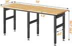 SPECRAFT 72“ Adjustable Heavy Duty Workbench with 4 AC Outlet and 2 USB Ports Power Outlets, 5000 Lbs Capacity, Rubber Wood Top for Garage, Workshop, Office