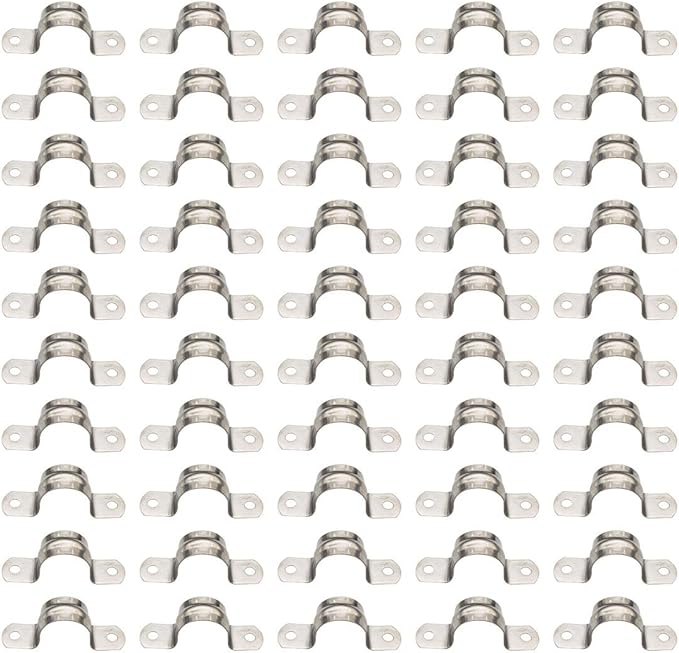 Nge 3/4inch Rigid Pipe Strap Clamp-Two Hole Strap-U Bracket Tube Clip-Stainless Steel Heavy Duty Pipe Fasten Holder-Secures Conduit，50Pcs（25mm)