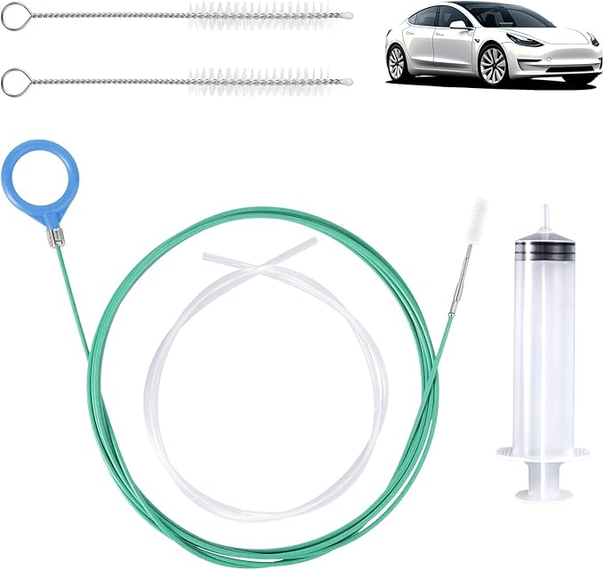 Auto Sunroof Drain Cleaning Tool, 118in Long Pipe Cleaners with Tube Cleaning Brush Syringe Hose Syringe Soft Drain Brush Pipe for Car Sunroof Trunk Wiper Hole