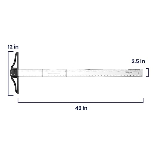 Pacific Arc 42 Inch T Square, Traditional Acrylic Graduated in Inch and Metric, Detachable Head