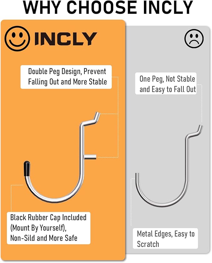 INCLY Pegboard Hooks Set for Hanging Tools, 206PCS Heavy Duty Peg Hook Hanger & Holder Fit 1/4 1/8 Inch Pegboard for Craft Assortment Garage Organizer Bins Attachment Peg Board Accessories