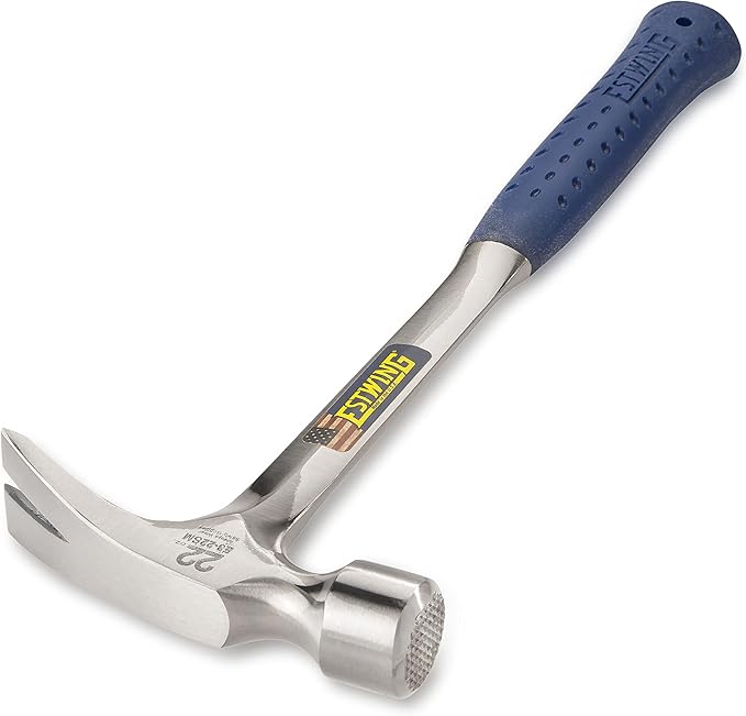 ESTWING Framing Hammer - 22 oz Long Handle Straight Rip Claw with Milled Face & Shock Reduction Grip - E3-22SM