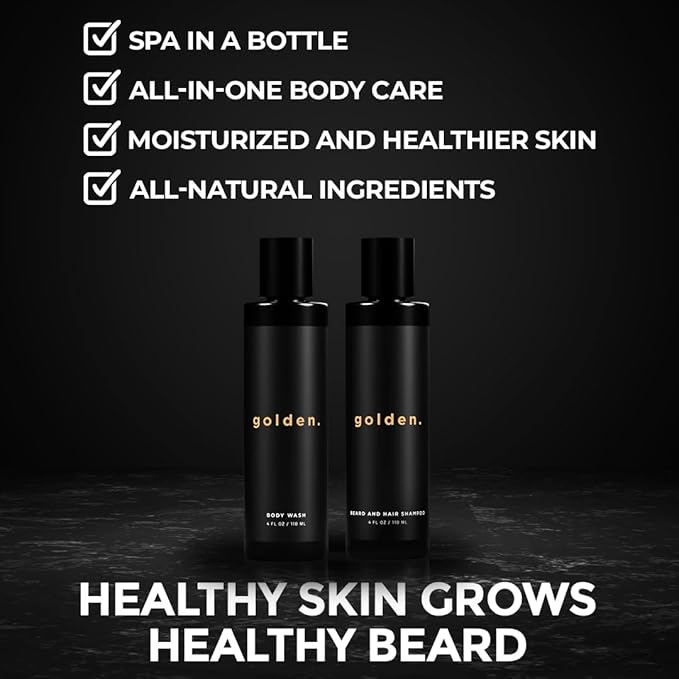 Golden Grooming Co. 3-in-1 Men's Body Wash - Hair & Beard Shampoo - Cleanses, Hydrates, Softens - Body Wash for All Skin Types - Refreshing Scent - 4FL Oz (Pack of 2)-VeraVaultWomen