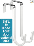 Over The Door Metal Hooks with Plastic Coating 5.5" Fit 0.5" to 1 3/8" Door 2 Pcs Heavy Duty Single Towel Robe Rack Wreath Bathroom Shower Hanger Shoe Organizer Ironing Board Short White