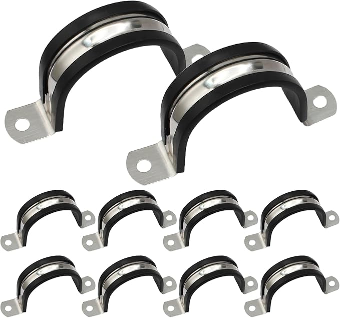 10PCS Reinforced Rigid Pipe Strap Clamp 2 Inch Conduit Clamp with Rubber Straps, Pipe Brackets for Mounting 2 Hole U Clamps Brackets Strap Hanger Tube Tension Clips Heavy Duty