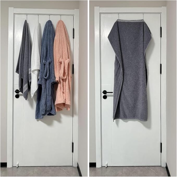 Over the Door Hooks 4Pcs L=5.5" Fit 1 3/8" Door Steel with White Rubber Coating Hanging Towel Robe Clothing Hanger for Bathroom Room Wreath Ironing Board Holder Cute Thin Single Heavy Duty