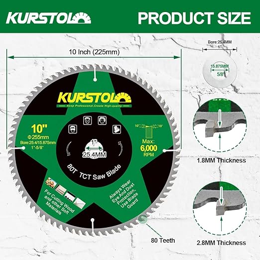 Circular Saw Blade 10 Inch - 80T ABT Wood Cutting Saw Blade with 1” Arbor for Wood, Plastic, Plywood, Particle Boards, Multilayer Boards(3 Pack)