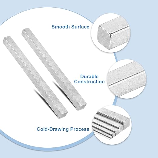 uxcell 2 Pcs Square Steel Key Stock, 7/8" x 7/8" x 12" Cold-Drawn 45# Steel Bars Precision Key Stock for Gearbox Coupling, Silver Tone