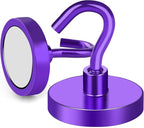 MIKEDE Strong Magnetic Hooks, 110Lbs Heavy Duty Magnetic Hooks for Cruise, Neodymium Earth Magnets with Hooks for Hanging, Super Metal Industrial Magnets for Grill, Storage (Purple,10 Pack)