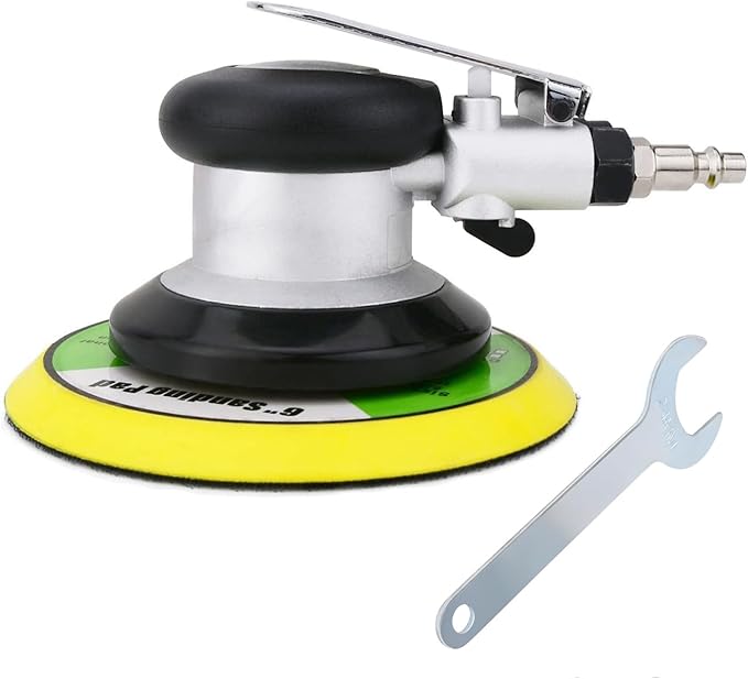 6 inch Pneumatic Orbital Sander, Action Air Sander with Hook and Loop Sanding Pad for Woodworking, Autobody Work(Silver)