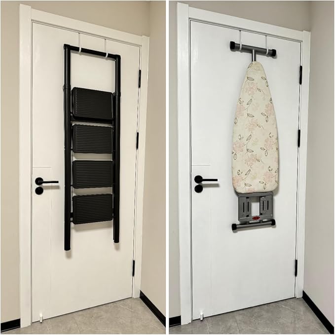 Over the Door Hooks 4Pcs L=5.5" Fit 1 3/8" Door Steel with White Rubber Coating Hanging Towel Robe Clothing Hanger for Bathroom Room Wreath Ironing Board Holder Cute Thin Single Heavy Duty