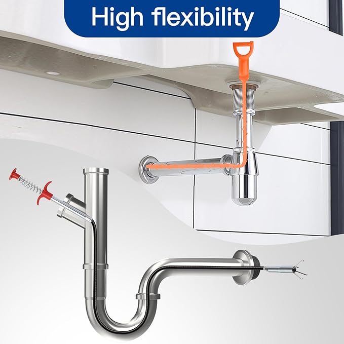 63 Inch Long Stainless Steel Drain Clog Remover (1pcs), 25 inch Drain Snake Hair Remover (6pcs) ＆23.6 inch Cleaning Brush (2pcs) Tool Set for Toilet, Kitchen Sink, Bathroom Tub, Sewer, 9, Pieces Set