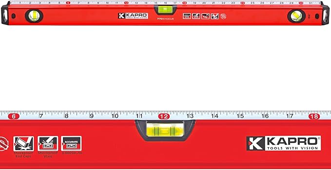 Kapro - 770 Exodus Professional Box Level - 36" - With 45° Vial & Ruler - For Leveling, Measuring, Marking, and Cutting - Features 3 Vials, Precise Straightedge, and Wall-Grip