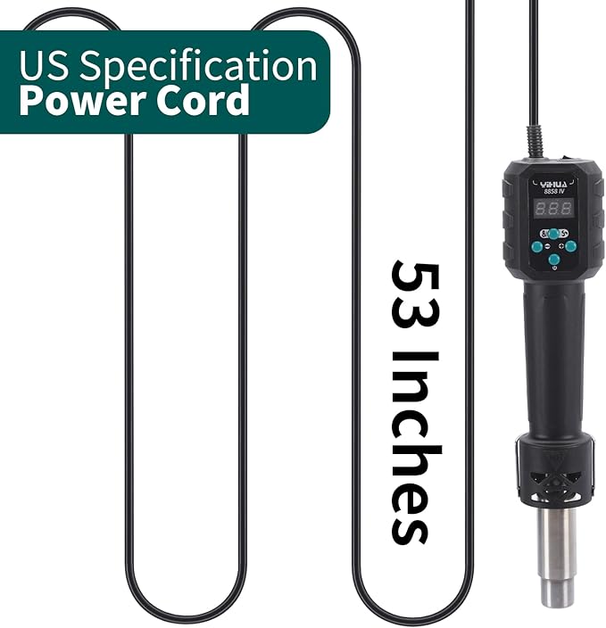 YIHUA 8858 IV Multi-Purpose Heat Gun for Crafting, Electronics Soldering, DIY, Shrink Tubing and Wrap, Torch Marker and Paste, Epoxy Resin with Temperature and Air Volume Control Function, 3 Nozzles