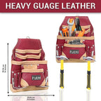 FUERI Leather Tool Belt Suspenders for Carpenters Construction Electricians Framers Bags Pouches Holder Organizer Set (16 Pocket Maroon Set, Adjustable)