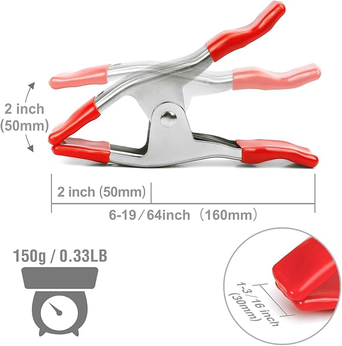 WORKPRO 8-Piece Spring Clamps, 6-19/64 Inch Heavy Duty Clamps with 2 Inch Jaw Opening, Protective Handles and Tips, Used for Backdrop Stand, Photo Studio, Background Muslin, Paper