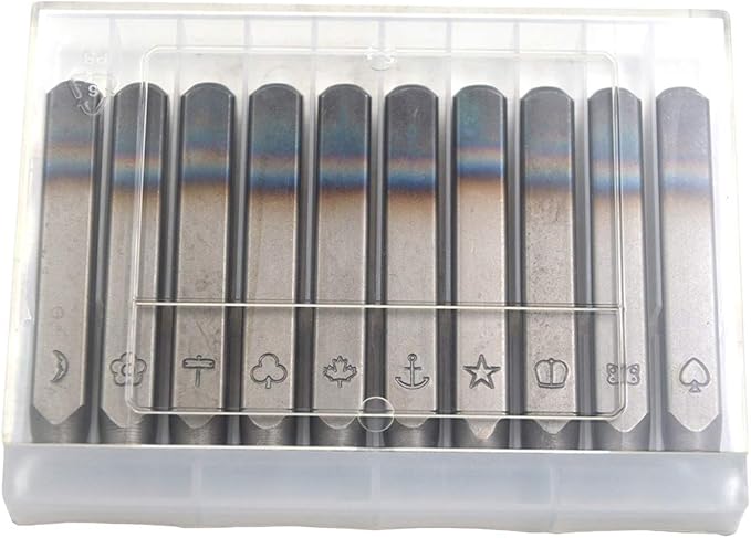WKSTOOL 1/4"(6mm) High Hardness Carbon Steel 10Pcs Logo Symbol Design Metal Punch Stamp for Coin Ingot Molds Tag Jewel Design Making Imprinting Tools