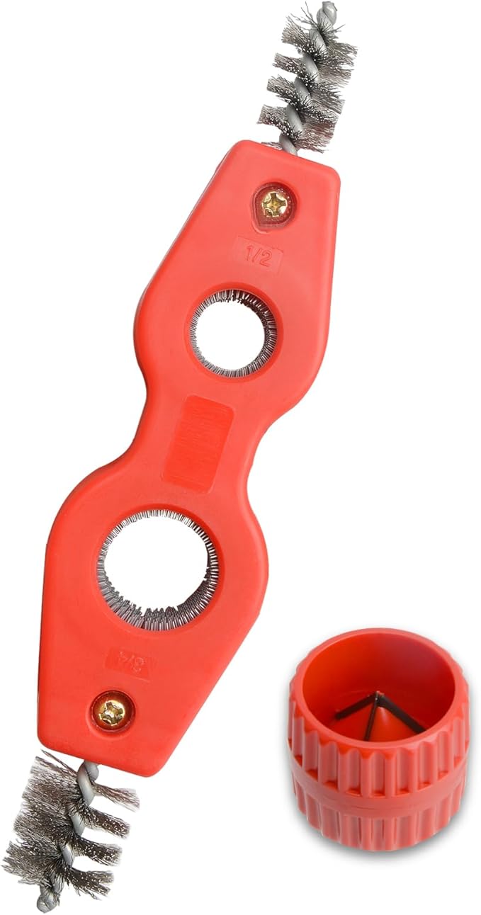 Copper Pipe Cleaner and Reamer Set, 4 in-1 Copper Tubing Brush Pipe Inside and Outside Wire Brush, Copper Pipe Deburring Tool for Soldering, Copper Pipes, Tubes, Pipe Deburring - Red