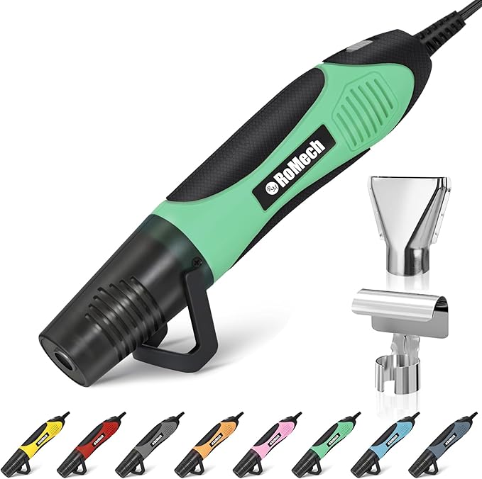ROMECH 350W Heat Gun with 2 Nozzles, Dual Temp Heat Gun 400°F-660°F, Fast Heat Hot Air Gun with Overload Protection for DIY Craft Embossing Shrink Wrapping (Green)