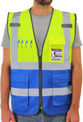 Dib Safety Reflective Vest High Visibility with Pockets and Zipper, Yellow and Blue 3XL