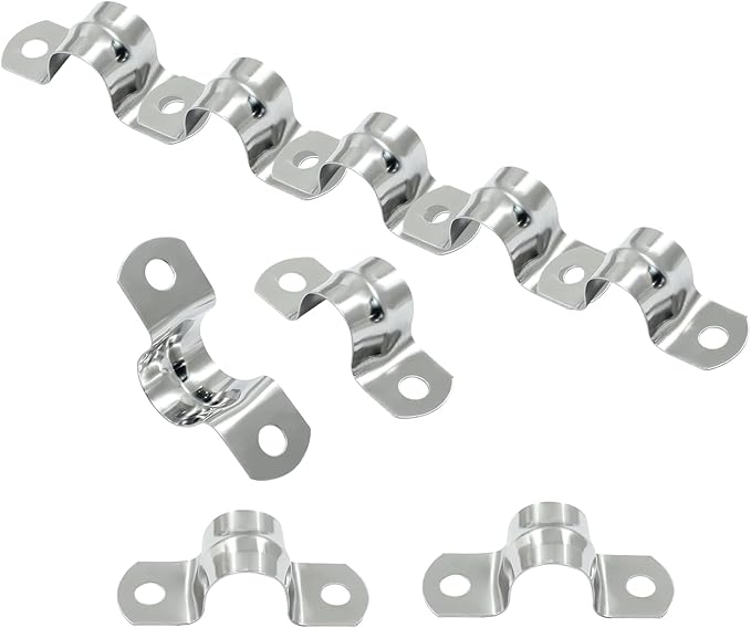 Hordion 30Pcs 5/8" Two Hole Strap U Bracket, M16 Rigid Pipe Strap Stainless Steel Conduit Clamp for Fixing Pipe