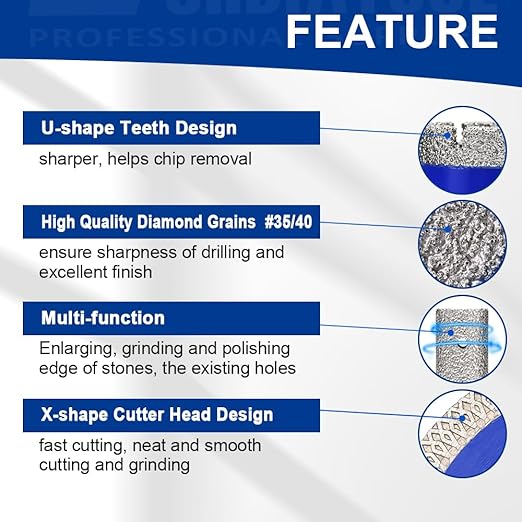 SHDIATOOL Diamond Tile Drill Bits Ki 8pcs, Porcelain Hole Saw Sets, Core Bits Cutter for Drilling Ceramic Marble Granite (20/25/35/50/20MM/2/HEX/4.5")