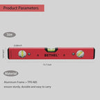 BETHEL Torpedo Level, 16" Magnetic Torpedo Spirit Level Tool with 3 Vials, 45°/90°/180°Degrees, Aluminum Shockproof Bubble Level, High Visibility Red Durable Measuring Leveler