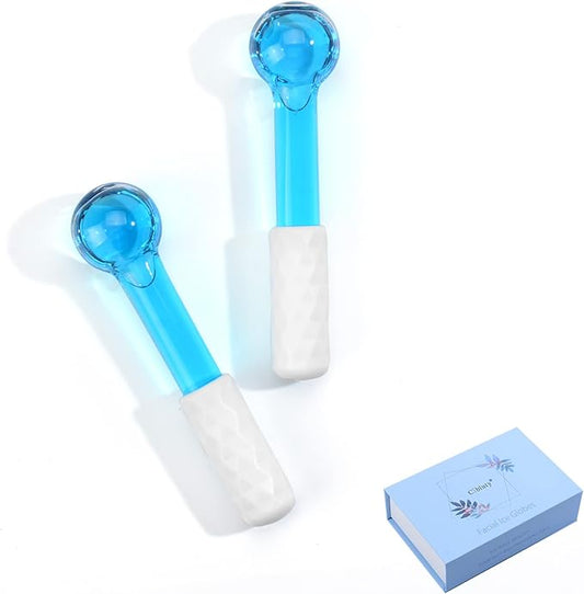 ICE GLOBES SMALL BALLS for Eyes, 2 PCS Blue Facial Globes for Massage Tool, Facial Roller Cold Skin Massagers, Tighten Skin, Reduce Puffiness and Dark Circles, Enhance Circulation-VeraVaultWomen