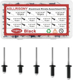 110Pcs Black 3/16" Pop Rivets Assortment Kit,5 Sizes Aluminum Rivets,Aluminum blind pro Rivets for DIY/Metal/Furniture/Instruments