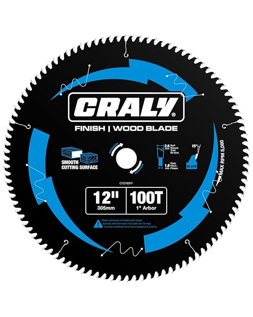 CRALY 12 Inch 100 Teeth Ultra Fine Finish Wood Cutting Circular Saw Blade, 1 Inch Arbor, Carbide Tipped, Thin Kerf, Black Ice Coating, for Wood Cutting Table Saw, Miter Saw(C12100FF)