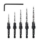 Countersink Drill Bit Set, 5PCS Tapered Drill Bits, M2 Countersink Set with 1/4" Hex Shank Quick Change and 1 Allen Wrench for Woodworking, Pilot Screw Hole Set for Soft & Hard Wood