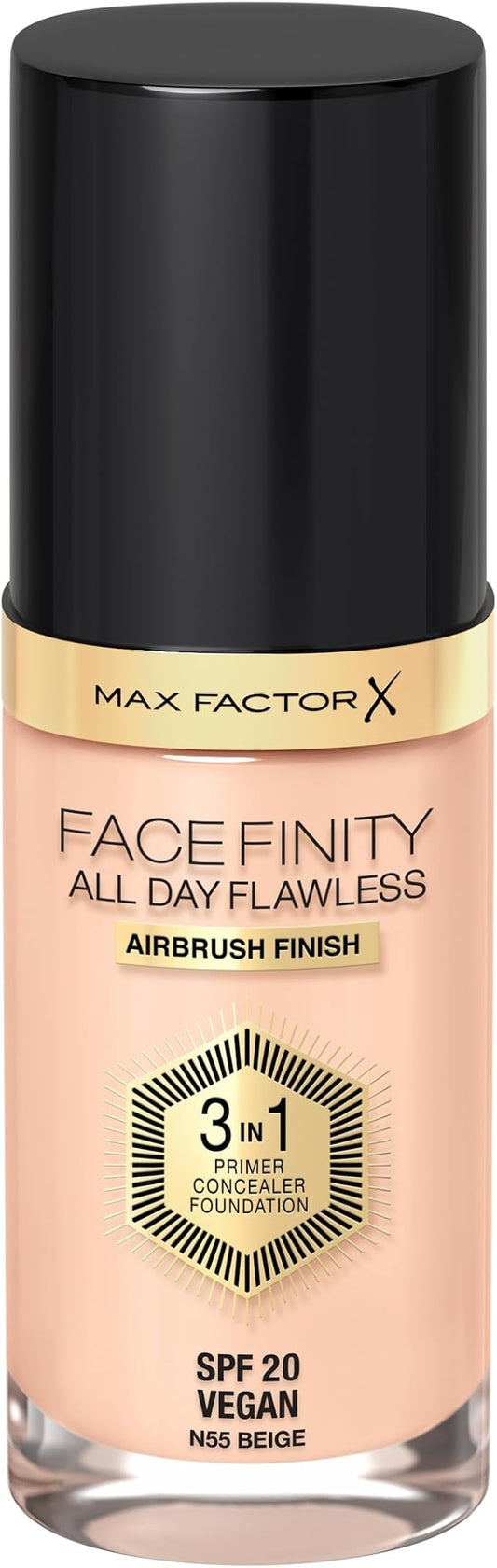 Max Factor Facefinity All Day Flawless 3 In 1 Foundation SPF 20, No. 55 Beige-VeraVaultWomen