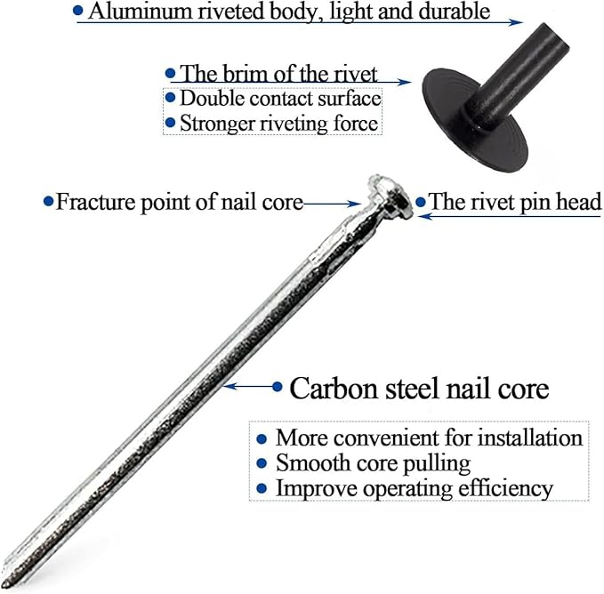 60pcs Black Large Flange Blind Rivets, Aluminum,Flange Diameter 5/8" (16 mm),Pop Rivets Assortment Kit Blind Rivet,3/16" x 3/4" Inch,Grip Range(13-16mm)