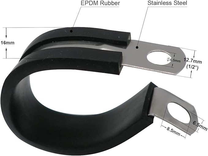 1.25" Cable Clamp Stainless Steel Rubber Cushioned Insulated Metal Clamp, Tube Holder for Tube, Pipe or Wire Cord Installation (12 Pack)
