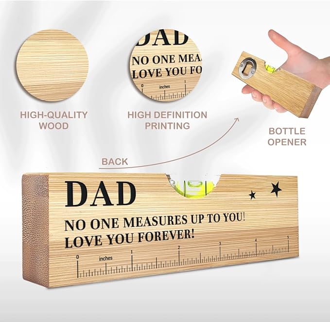 Fathers Day Birthday Gifts for Dad from Daughter Son Wife Wooden Spirit Level Valentines Christmas Thank You Gifts Ideas for Daddy New Dad Grandpa Papa