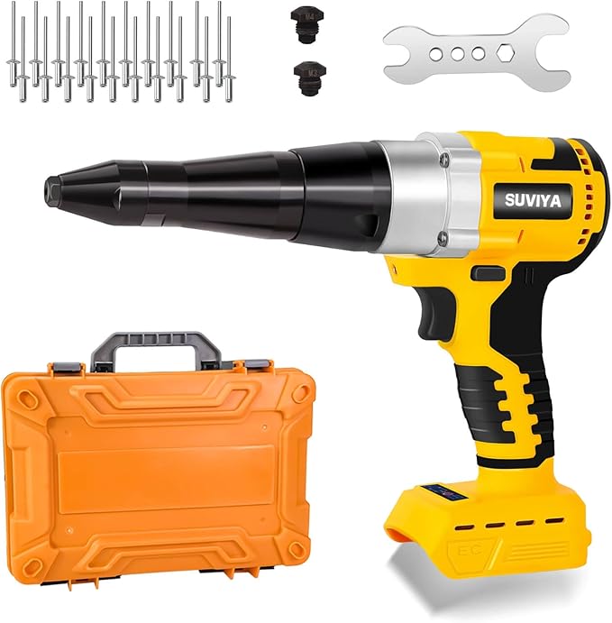 SUVIYA Cordless Rivet Gun Compatible with Dewalt 20V Max Battery(No Battery), Electric Rivet Gun Kit with a kitbox, Brushless Blind Riveter Tool Kit for 1/8", 5/32", 3/16" Rivets