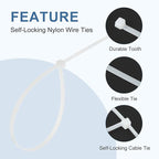 PATIKIL Cable Zip Ties 14 Inch, 100 Pcs Self-Locking Nylon Wire Tie Wraps Heavy Duty Cord Management with 50 lbs Tensile Strength for Indoor and Outdoor, White (0.2" W)