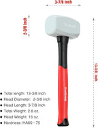 Goldblatt Rubber Mallet 16 oz. Low Recoil Rubber Hammer with Solid Head & Soft-grip Handle, Double-Faced Soft Mallets, Soft Blow Tasks, No Damage for Camping, Woodworking and Flooring | White