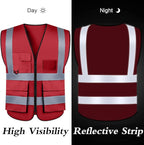 BeautyWill Custom Safety Vest Customized Logo Class 2 High Visibility Reflective Vest with Pockets Construction workwear