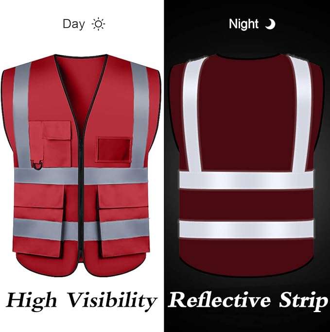 BeautyWill Custom Safety Vest Customized Logo Class 2 High Visibility Reflective Vest with Pockets Construction workwear