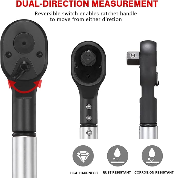 1-Inch Drive Click Torque Wrench, Dual-Scale Adjustable Torque Wrench Set with a Hex Key 200-1000ft.lb / 271-1356.7Nm