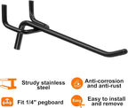 HARFINGTON 25pcs Pegboard Shelving Hooks 4" Stainless Steel Peg Board Display Hook Hanging Holders Wall Mount Organize Tools for Workbench Garage Kitchen Store, Black