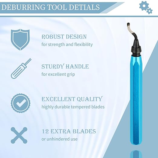 Deburring Tool with 12 High Speed Steel Blades, Deburring Tool 3D Printing, Deburring Tool for Metal, Resin, Copper, Plastic, PVC Pipes, 3D Printed Edges (1 Blue Handle)